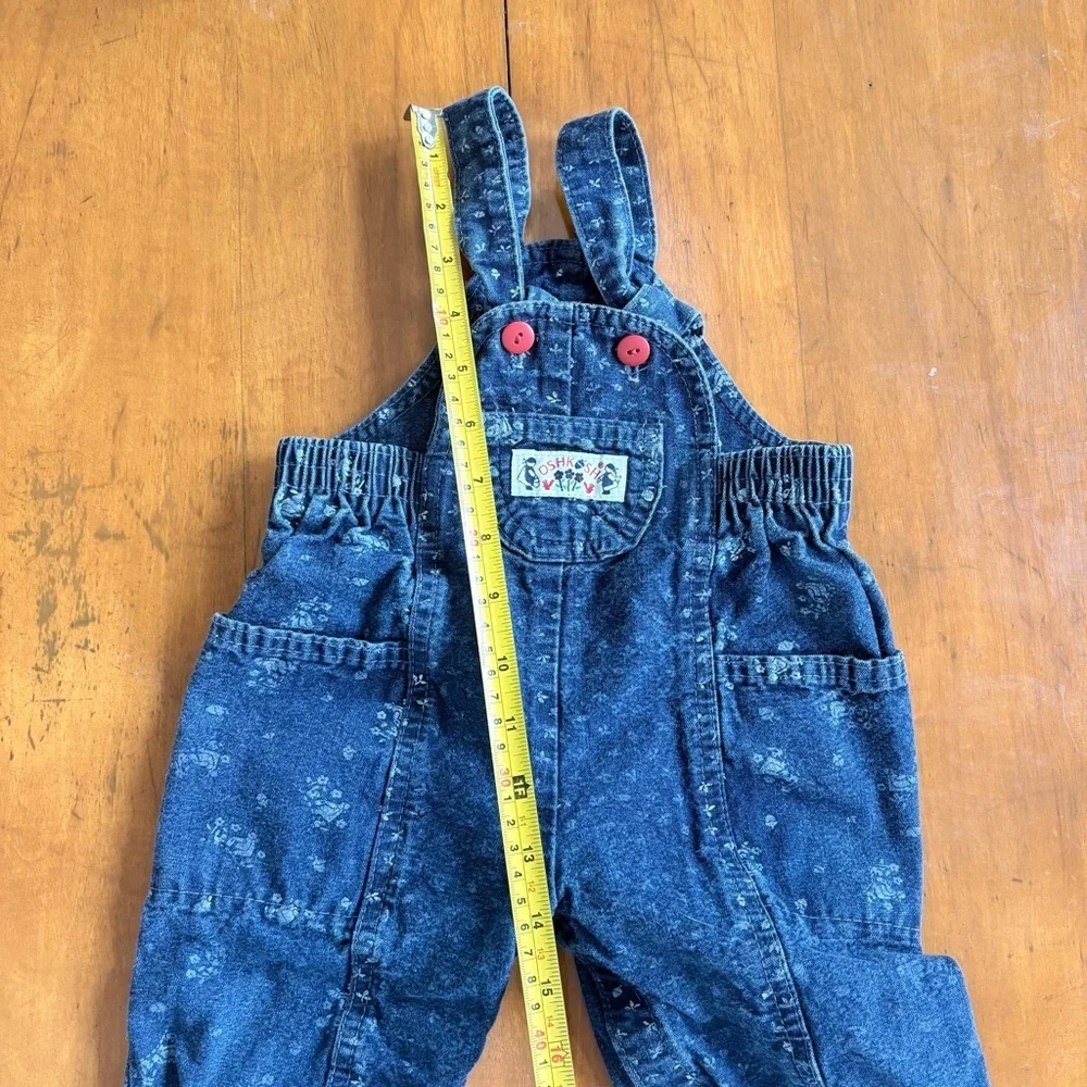 Vintage OshKosh B’Gosh Floral Printed Dark Wash Denim Overalls Size 6M
